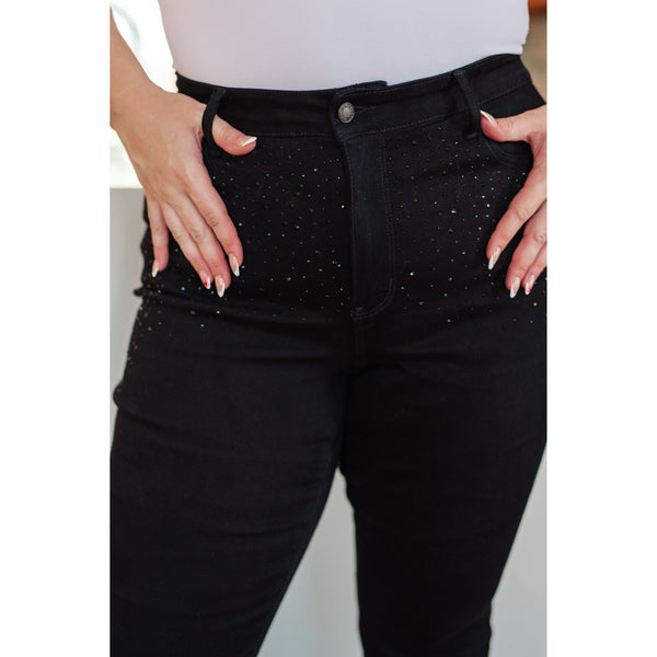 Reese Rhinestone Slim Fit Jeans in Black