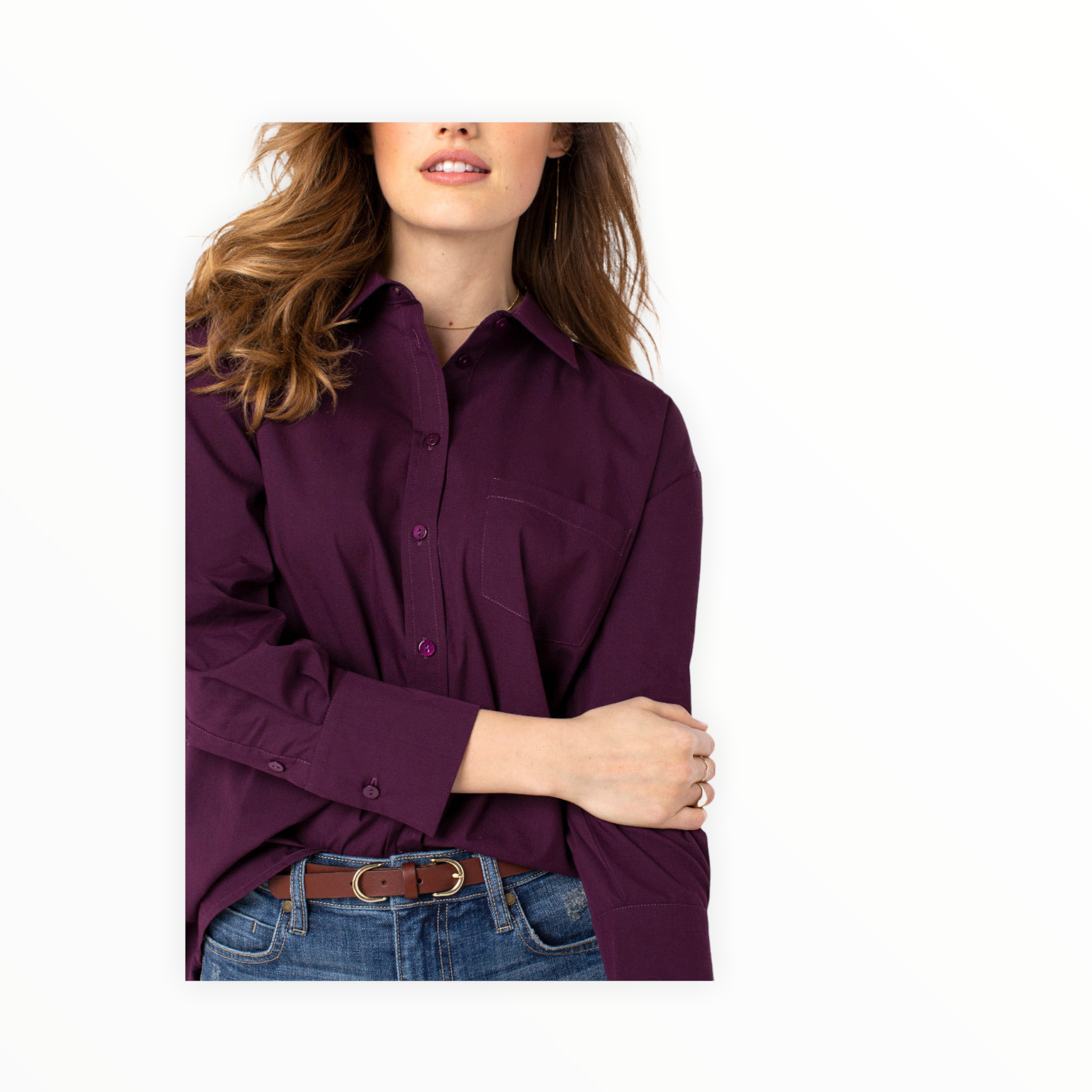 Oversized classic button down in mulberry